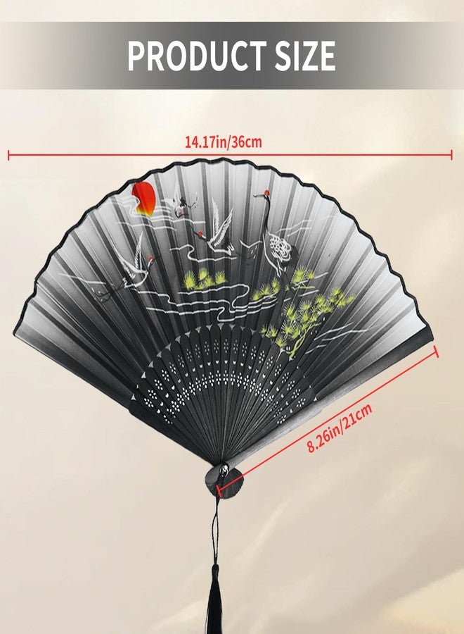 Gallipower 5 Pcs Foldable Chinese Hand Fans with Tassels,Folding Fan,Vintage Handheld Fans Decorations for Women Girls(Black,Pink,Blue,Purple,Green) - Image 2